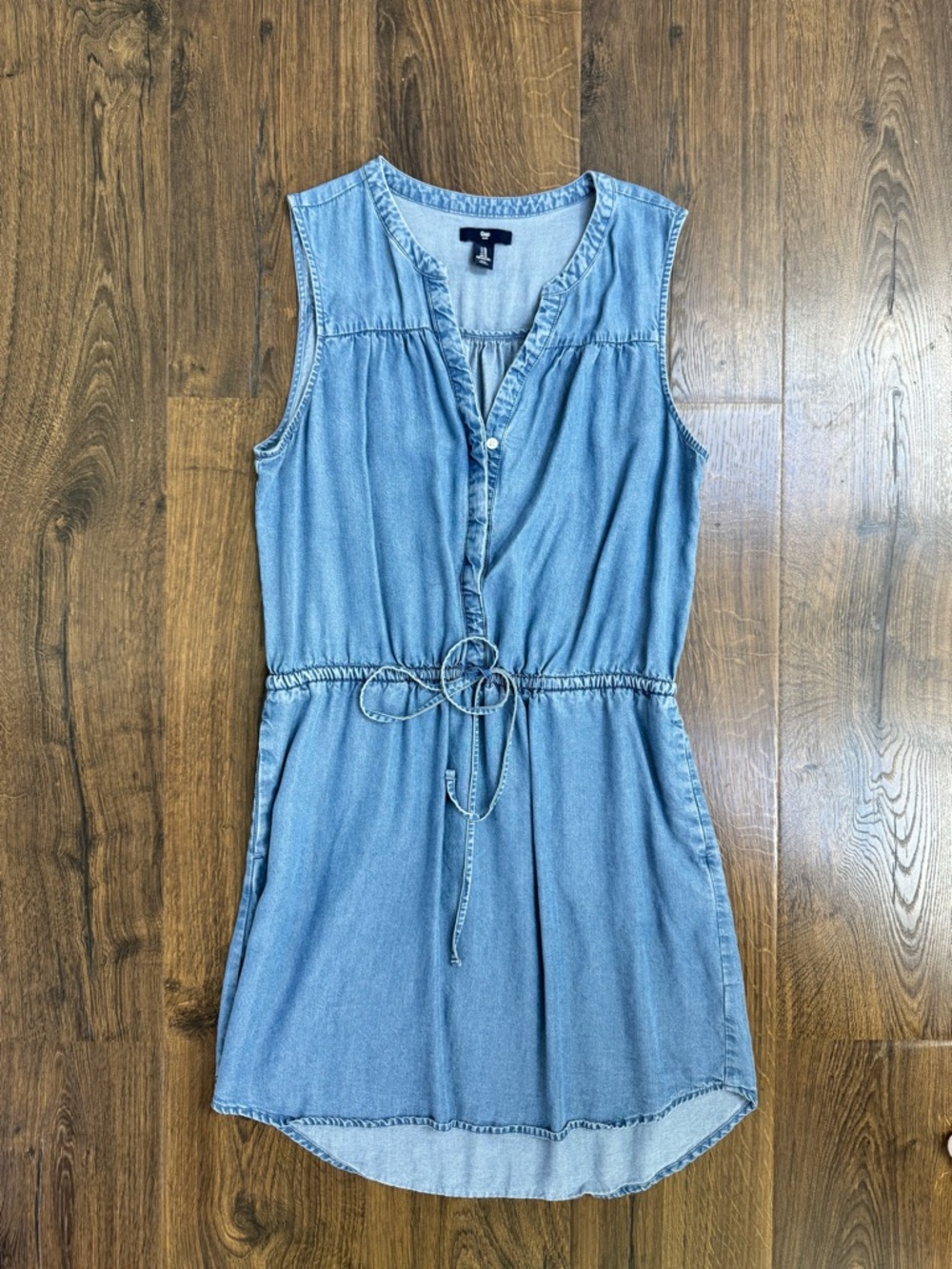 GAP Sleeveless Chambray Tie-Waist Mini Dress - Light Blue